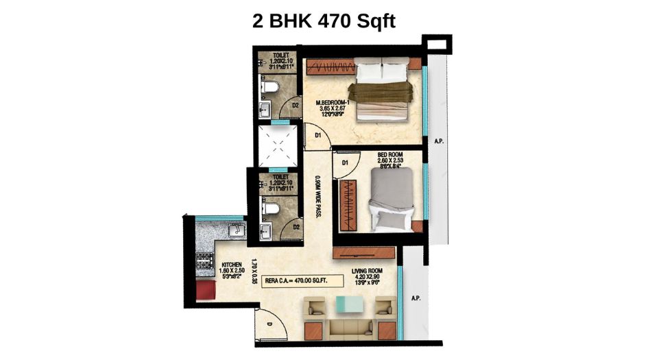Divine-Shloka-Floor-Plan-2-BHK-470-Sqft