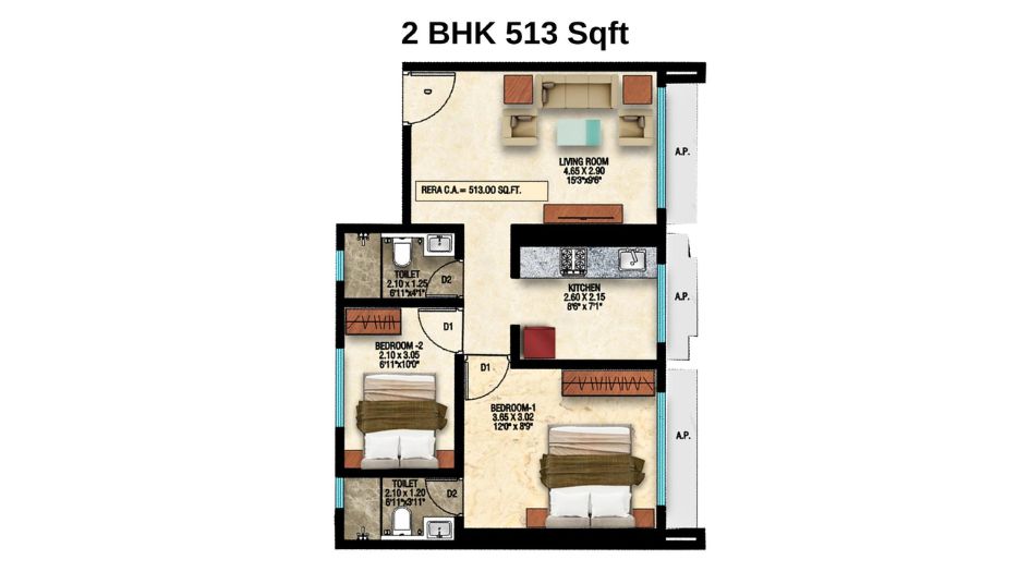 Divine-Shloka-Floor-Plan-2-BHK-513-Sqft