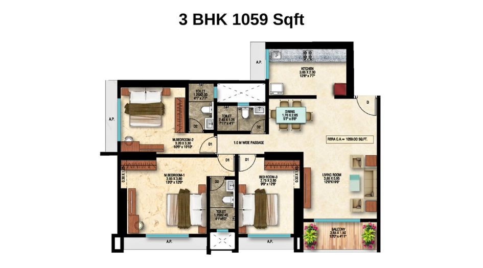 Divine-Shloka-Floor-Plan-3-BHK-1059-Sqft