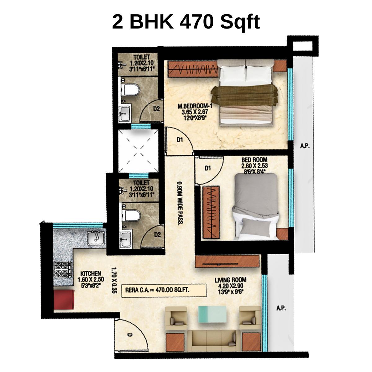 Divine-Shloka-Floor-Plan-2-BHK-470-Sqft