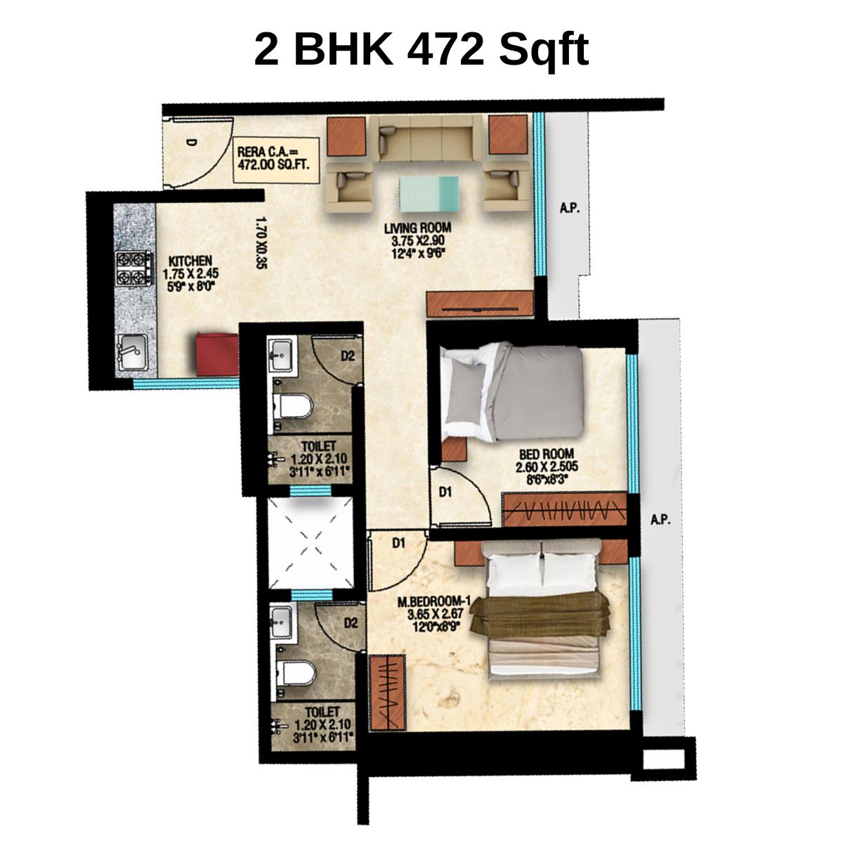 Divine-Shloka-Floor-Plan-2-BHK-472-Sqft