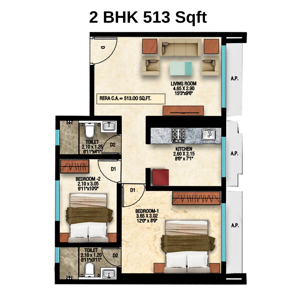 Divine-Shloka-Floor-Plan-2-BHK-513-Sqft